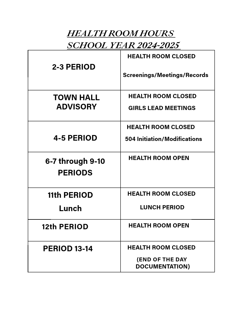 Health Room hours 2024 page1