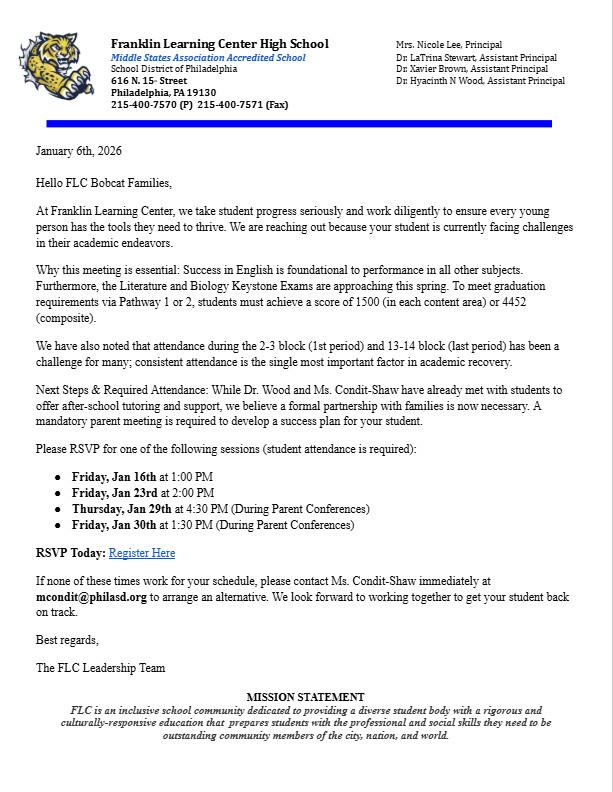 10th Grade Parent Letter